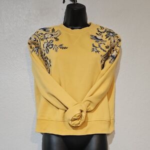Daniel Rainn | Women's Mustard Blues Hues Emboridered Floral Crop Sweatshirt  XS
